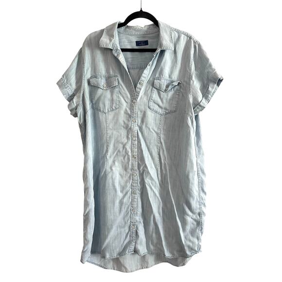 UNTUCKIT Terry Light Blue Denim Chambray Tencel Lyocell Shirt Dress - Sz 18 - Picture 1 of 6